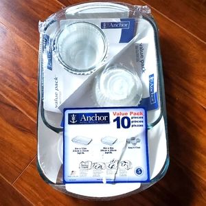 NIB Anchor Hocking 10 Piece Glass Bakeware Set